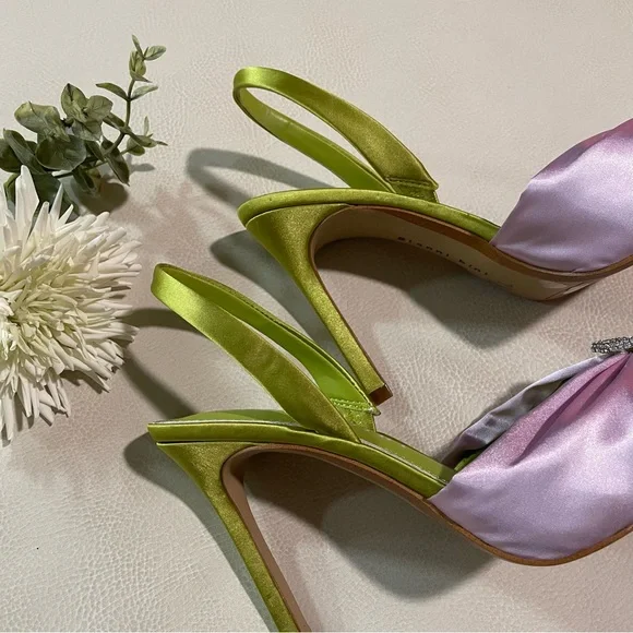 Elegant Lime and Pink Slingback Heels - Picture 8 of 11